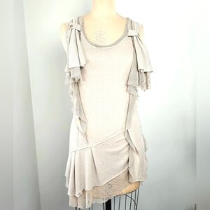 MÜR MÜR Tan Ruffled Mesh Asymmetrical Tunic Top – Size S